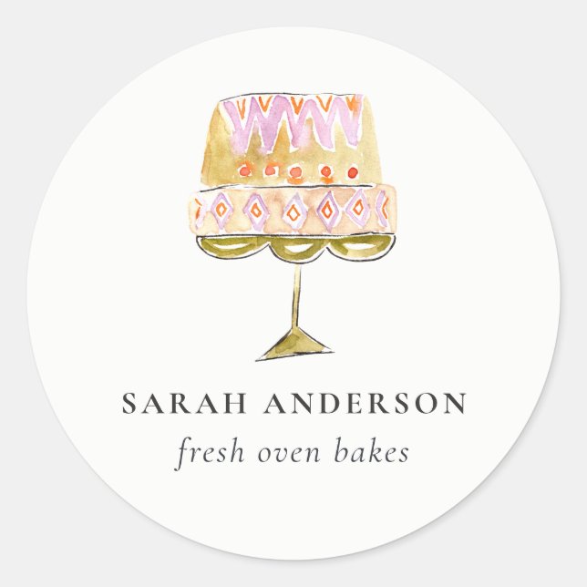 Minimal Pastel Colourful Watercolor Cake Bakery Classic Round Sticker (Front)