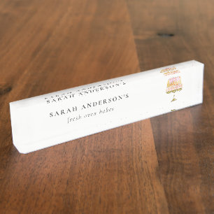 Minimal Pastel Colourful Watercolor Cake Bakery Nameplate