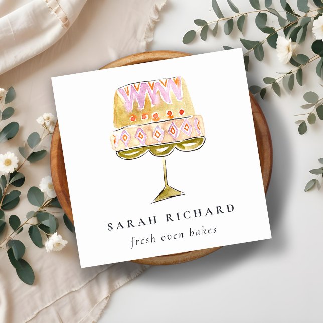 Minimal Pastel Colourful Watercolor Cake Bakery Square Business Card (Creator Uploaded)