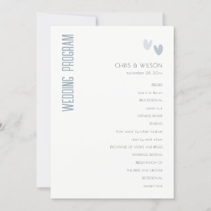 Minimal  Pastel Dusky Blue Hearts Wedding Program