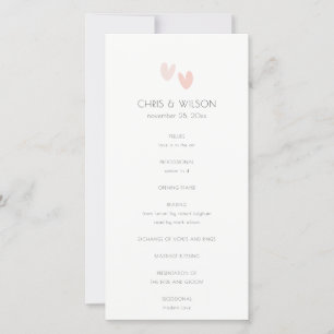 Minimal Pastel Dusky Pink Hearts Wedding Program