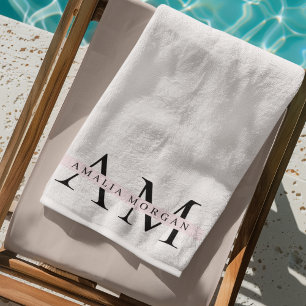 "Minimal Pastel Pink Initial & Name Personalised Beach Towel
