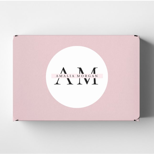 "Minimal Pastel Pink Initial & Name Personalised S Classic Round Sticker (Creator Uploaded)