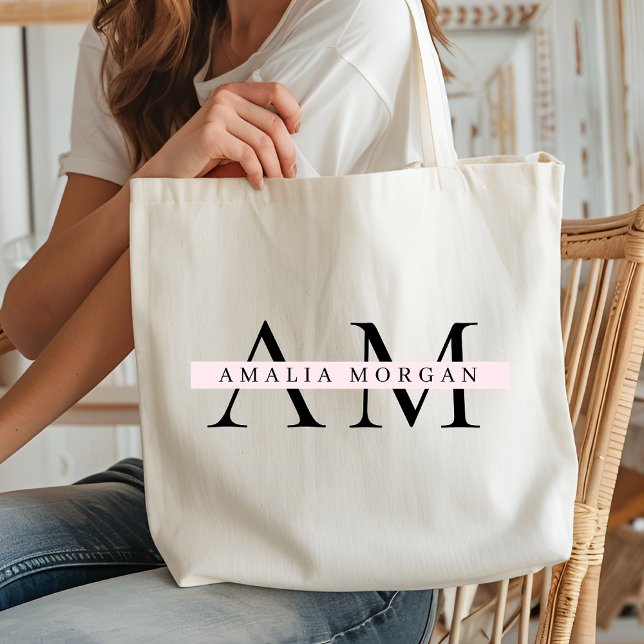 "Minimal Pastel Pink Initial & Name Personalised  Tote Bag (Creator Uploaded)