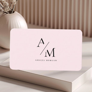 Minimal Pastel Pink Initial & Personalised Business Card