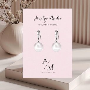 Minimal Pastel Pink Initial & Personalised  Business Card