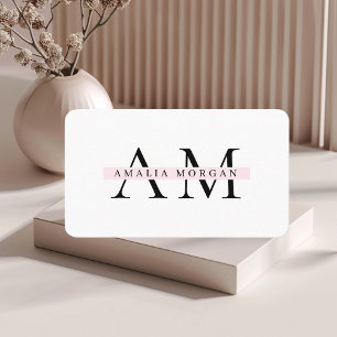 Minimal Pastel Pink Initial & Personalised Business Card