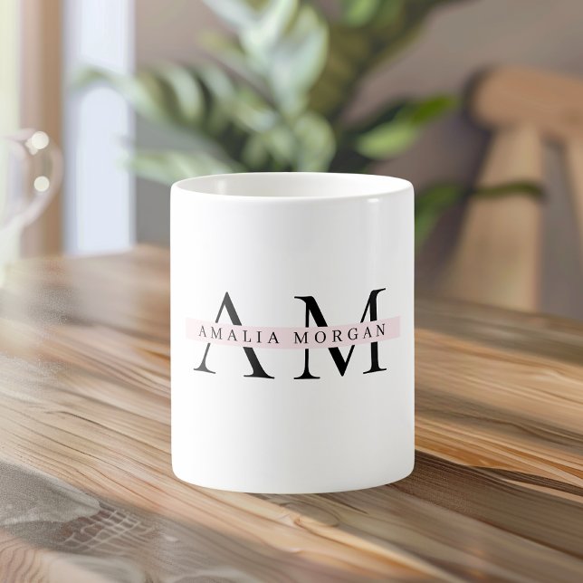 Minimal Pastel Pink Initial & Personalised  Coffee Mug (Creator Uploaded)