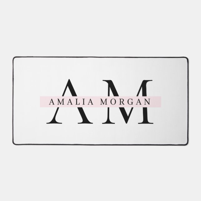 Minimal Pastel Pink Initial & Personalised  Desk Mat (Front)