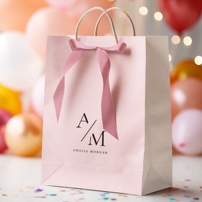 Minimal Pastel Pink Initial & Personalised  Medium Gift Bag (Creator Uploaded)