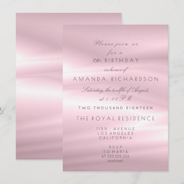 Minimal Pastel Pink Lilac Pearl Birthday Glitter Invitation (Front/Back)
