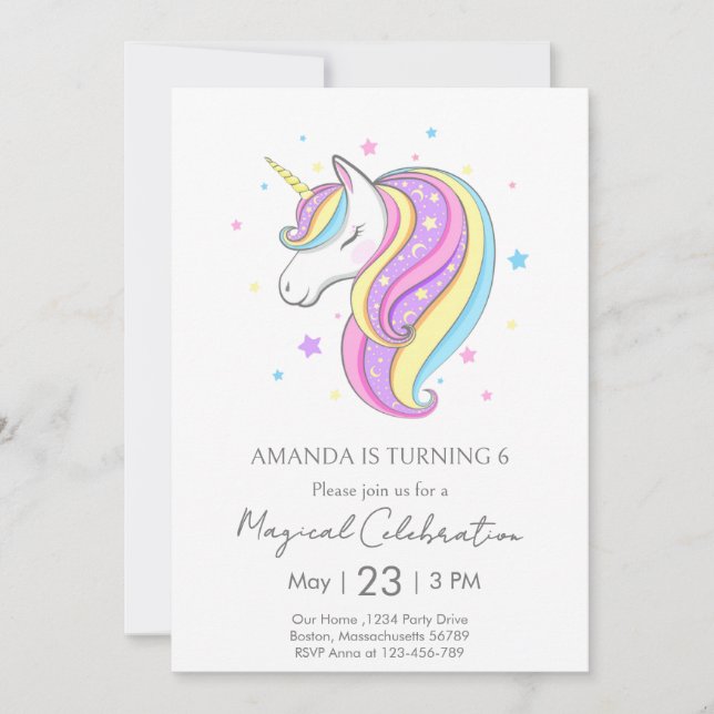  Minimal Pastel Unicorn Birthday Party Invitation (Front)