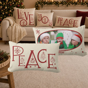Minimal Peace Graphic Family Photo Christmas Throw Lumbar Cushion