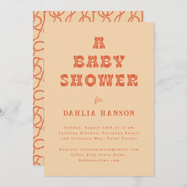 Minimal Peach Orange Western Baby Shower Invitation (Front/Back)