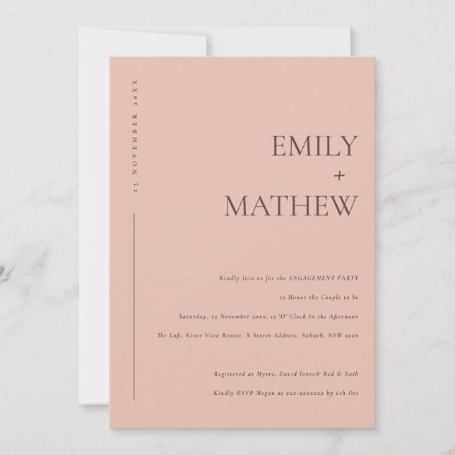 MINIMAL PEACH RUST ORANGE TYPOGRAPHY ENGAGEMENT INVITATION (Front)