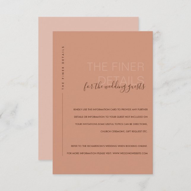 MINIMAL PEACH RUST ORANGE WEDDING DETAIL ENCLOSURE (Front/Back)