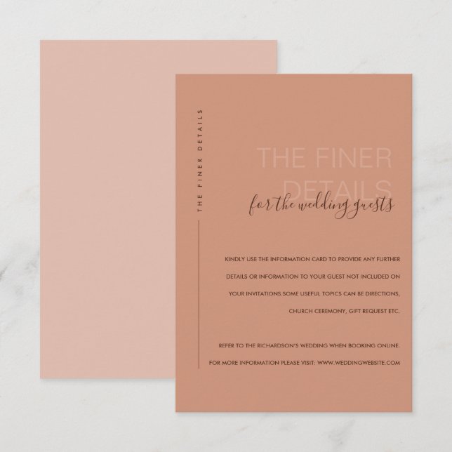 MINIMAL PEACH RUST ORANGE WEDDING DETAIL ENCLOSURE CARD (Front/Back)