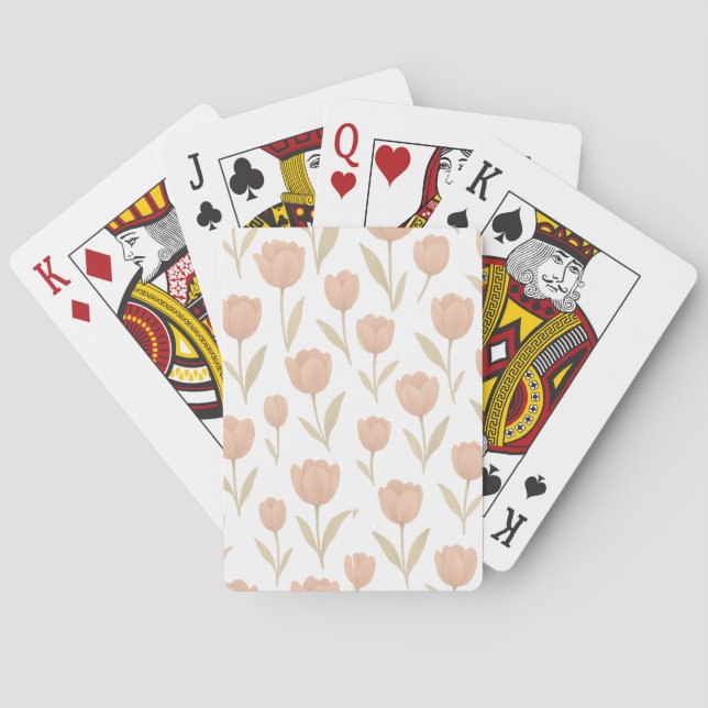 Minimal Peach Tulip Floral Repeat Pattern Playing Cards (Back)