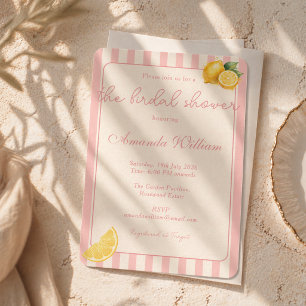 Minimal Peachy Stripes Lemons bridal Shower Invitation