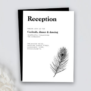 Minimal Peacock Feather Black Wedding Reception Enclosure Card