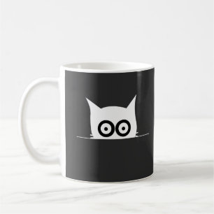 Minimal Peeking Cat Small Chest Black and White  Coffee Mug