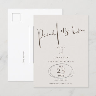 Minimal Pencil Us In Brown Cream Save The Date Announcement Postcard