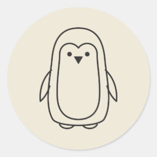 Minimal Penguin Line Drawing Classic Round Sticker