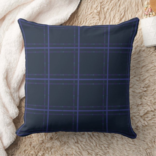 Minimal Periwinkle Plaid On Navy Cushion (Blanket)