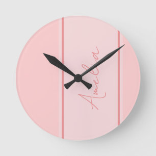 Minimal Personalised Pink Script Round Clock