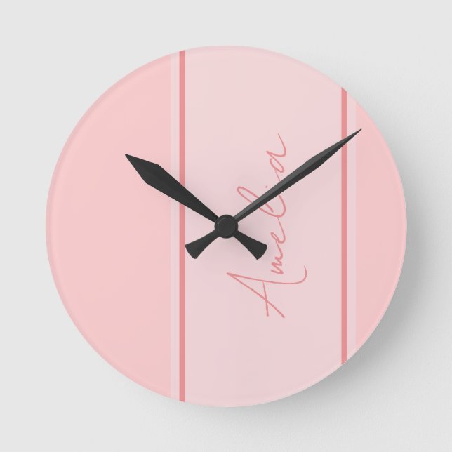 Minimal Personalised Pink Script Round Clock (Front)