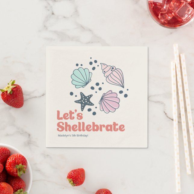 Minimal Personalised Seashell Birthday Napkin (Insitu)