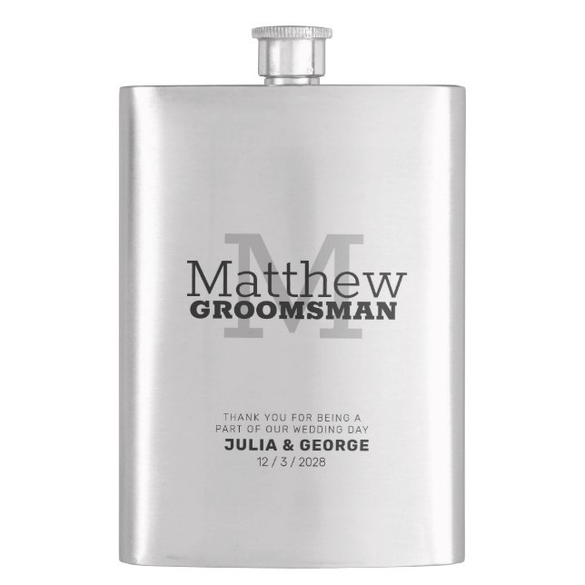 Minimal Personalized Masculine GROOMSMAN Hip Flask (Front)