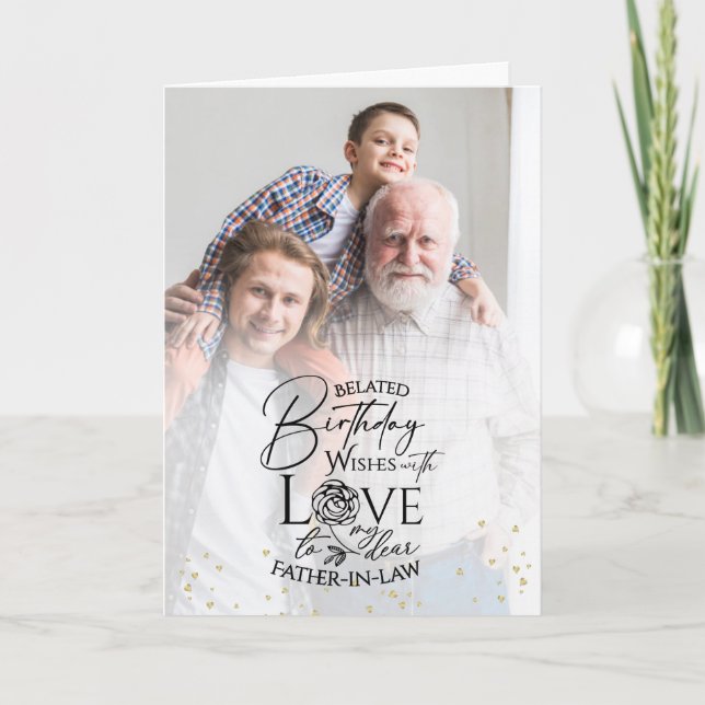 Minimal Photo Birthday Keepsake Father-in-law Card (Front)