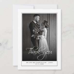 Minimal Photo Black White Wedding Thank You Card