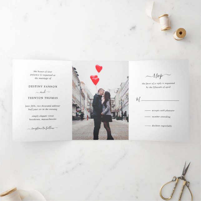 Minimal Photo Classic Elegant Wedding Tri-Fold Invitation (Inside)