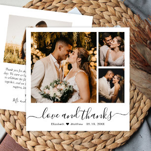 Minimal Photo Collage Love and Thanks Wedding Thank You Card