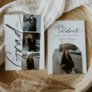 Minimal Photo Collage Modern Script Graduation Invitation