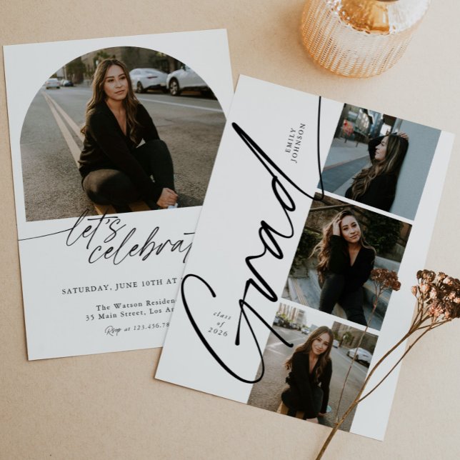 Minimal Photo Collage Modern Script Graduation Invitation (Creator Uploaded)