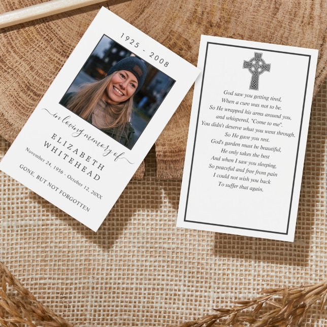 Minimal Photo Funeral Celtic Prayer Card White (Creator Uploaded)