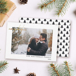 Minimal Photo Gold Merry Christmas Holiday Card