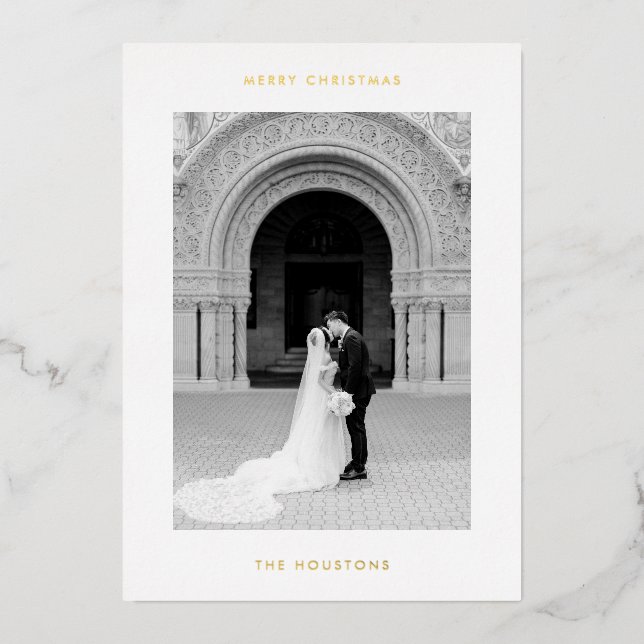 Minimal Photo Modern Christmas Foil Holiday Card (Front)
