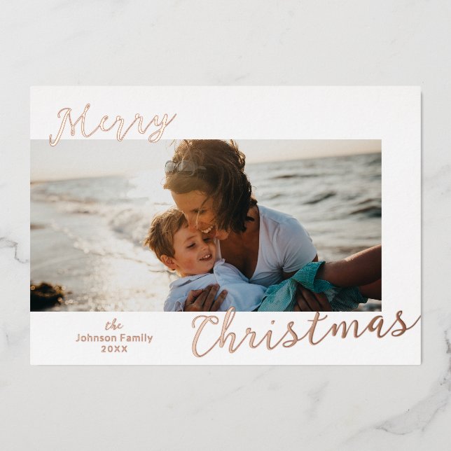 Minimal Photo Modern Christmas Foil Holiday Card (Front)