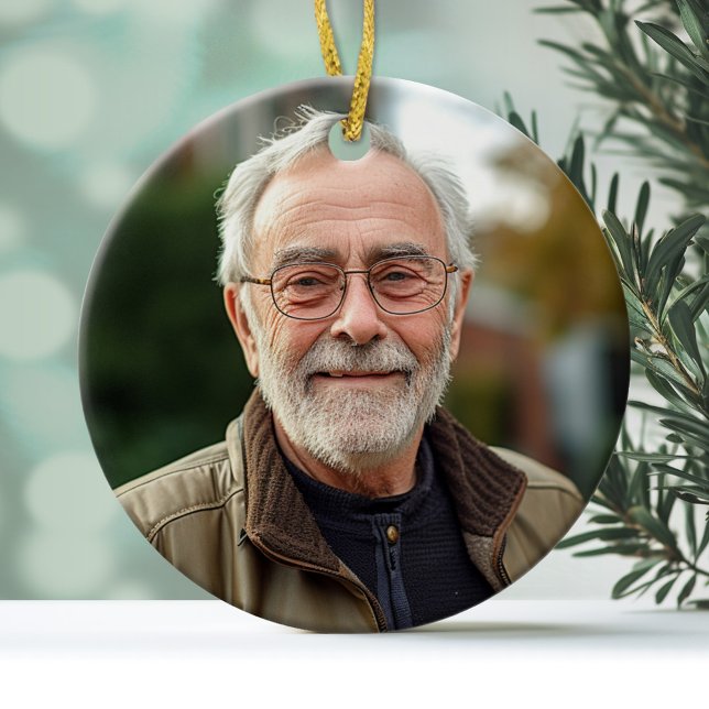 Minimal Photo Only on Front - Text On Back Ceramic Ornament (Personalized Photo Ornament)