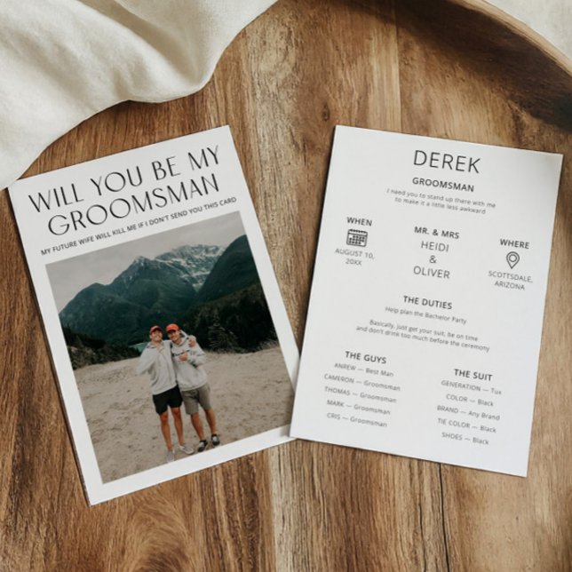 Minimal Photo Proposal Request Groomsman Info Card (Minimal Photo Proposal Request Groomsman Info Card)