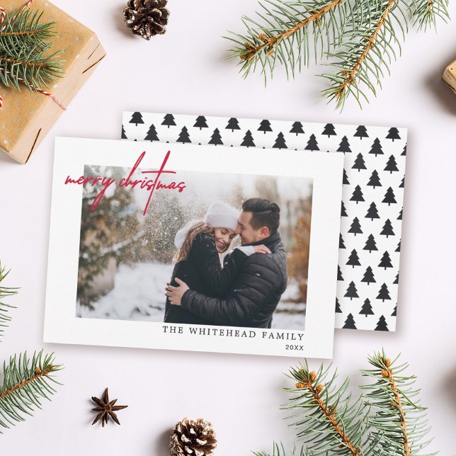 Minimal Photo Red Merry Christmas White Holiday Card (Creator Uploaded)