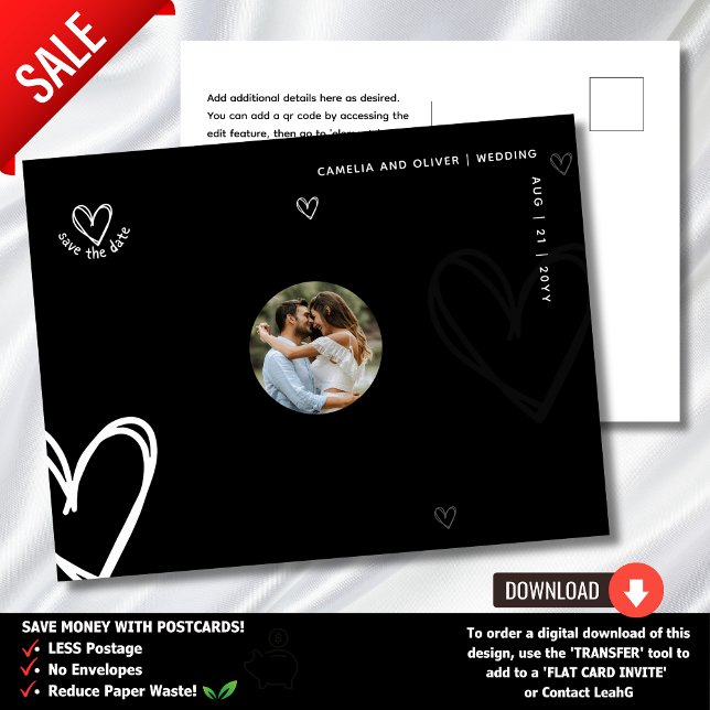 MINIMAL PHOTO Save the Date - Black Quality Modern Postcard (Creator Uploaded)