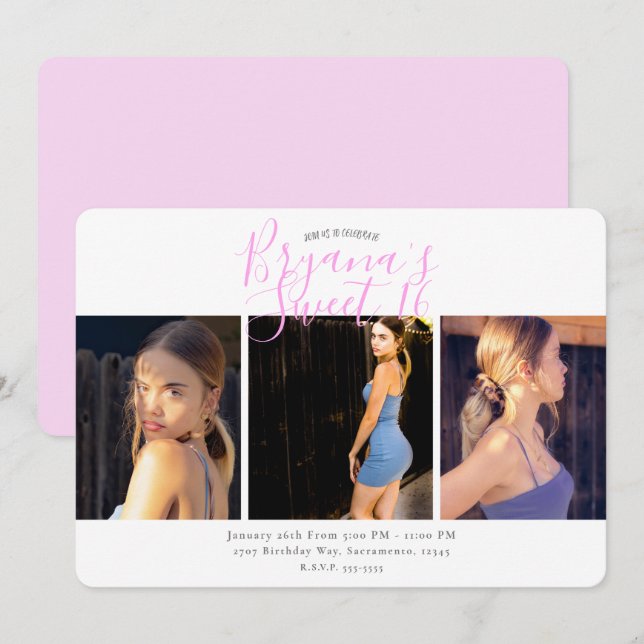 Minimal Photo Sweet 16 Birthday Party  Invitation (Front/Back)