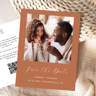 Minimal Photo Terracotta QR Code Save the Date Announcement Postcard