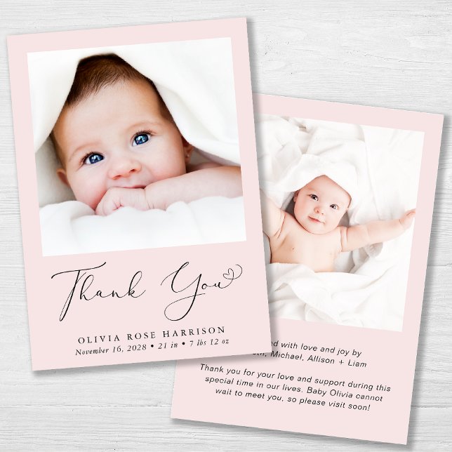 Minimal Photo Thank You Baby Girl Birth Announcement (A beautiful and unique way to thank family and friends and introduce them to your precious baby girl)
