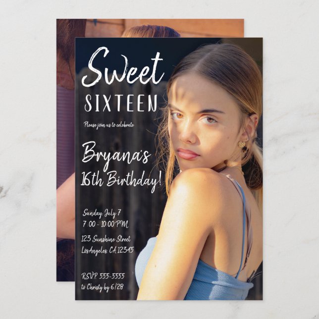 Minimal Photo Trendy Chic Sweet 16 Party  Invitati Invitation (Front/Back)